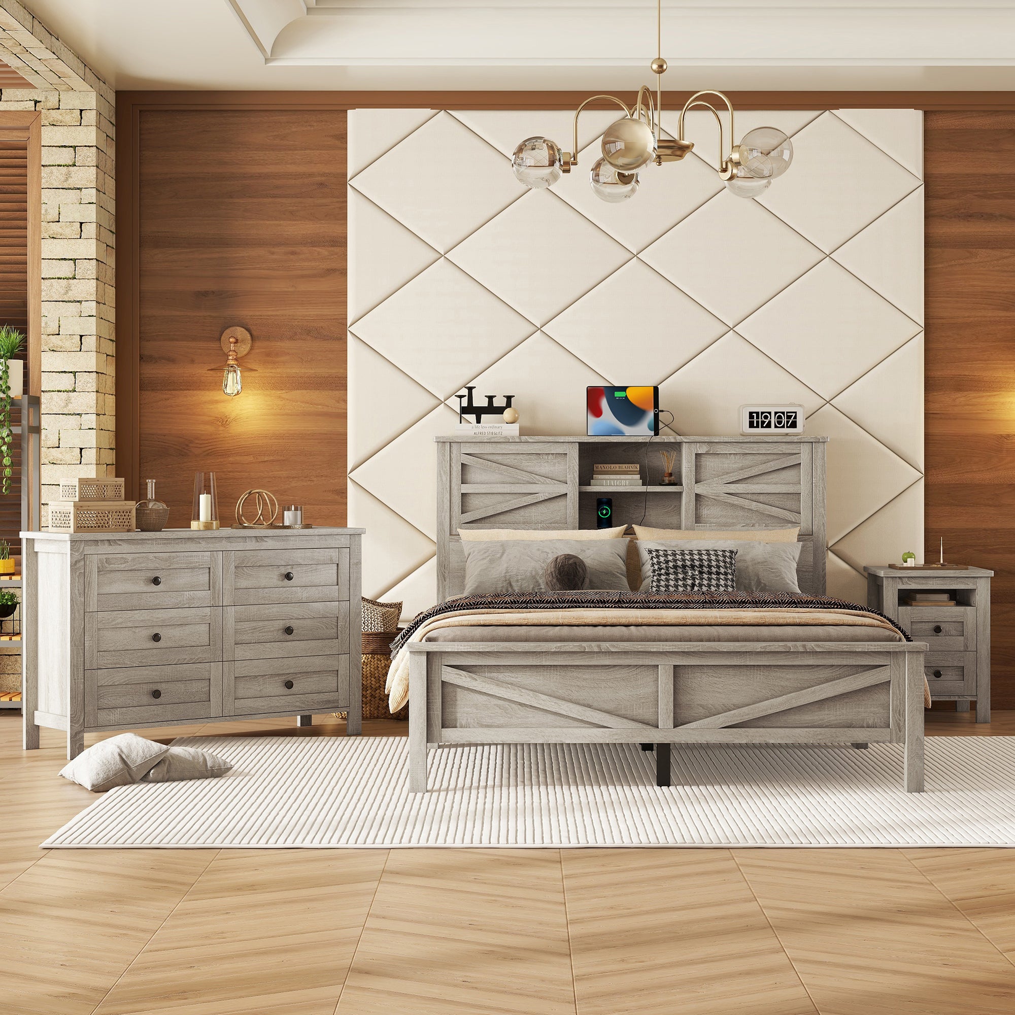 The Atlas Wooden Bedroom Set - Platform Bed, Nightstand & Dresser