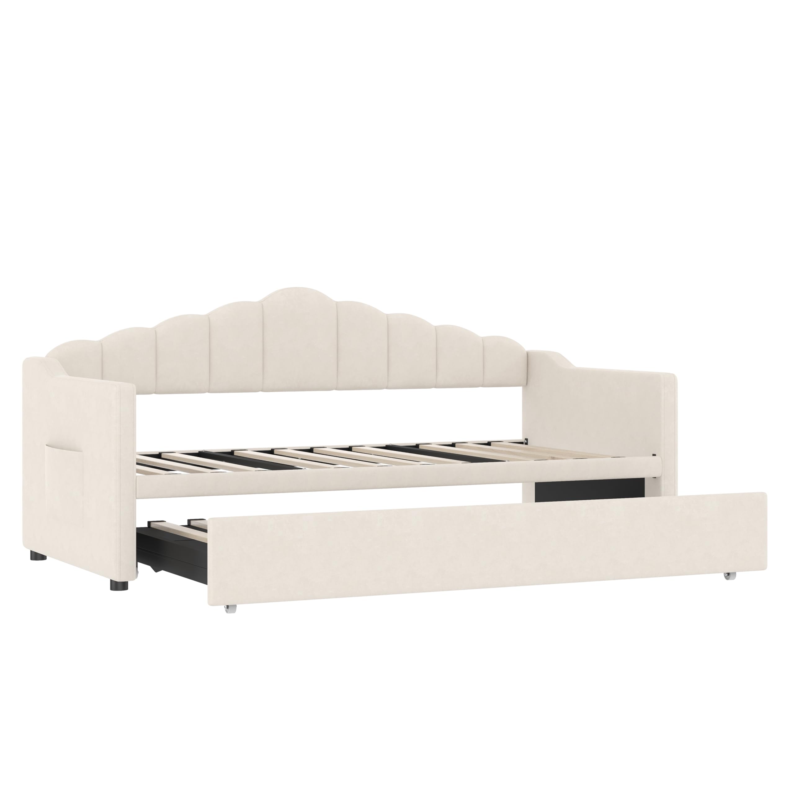 Twin Daybed with Pop Up Trundle, Upholstered Modern Velvet Sofa Bed