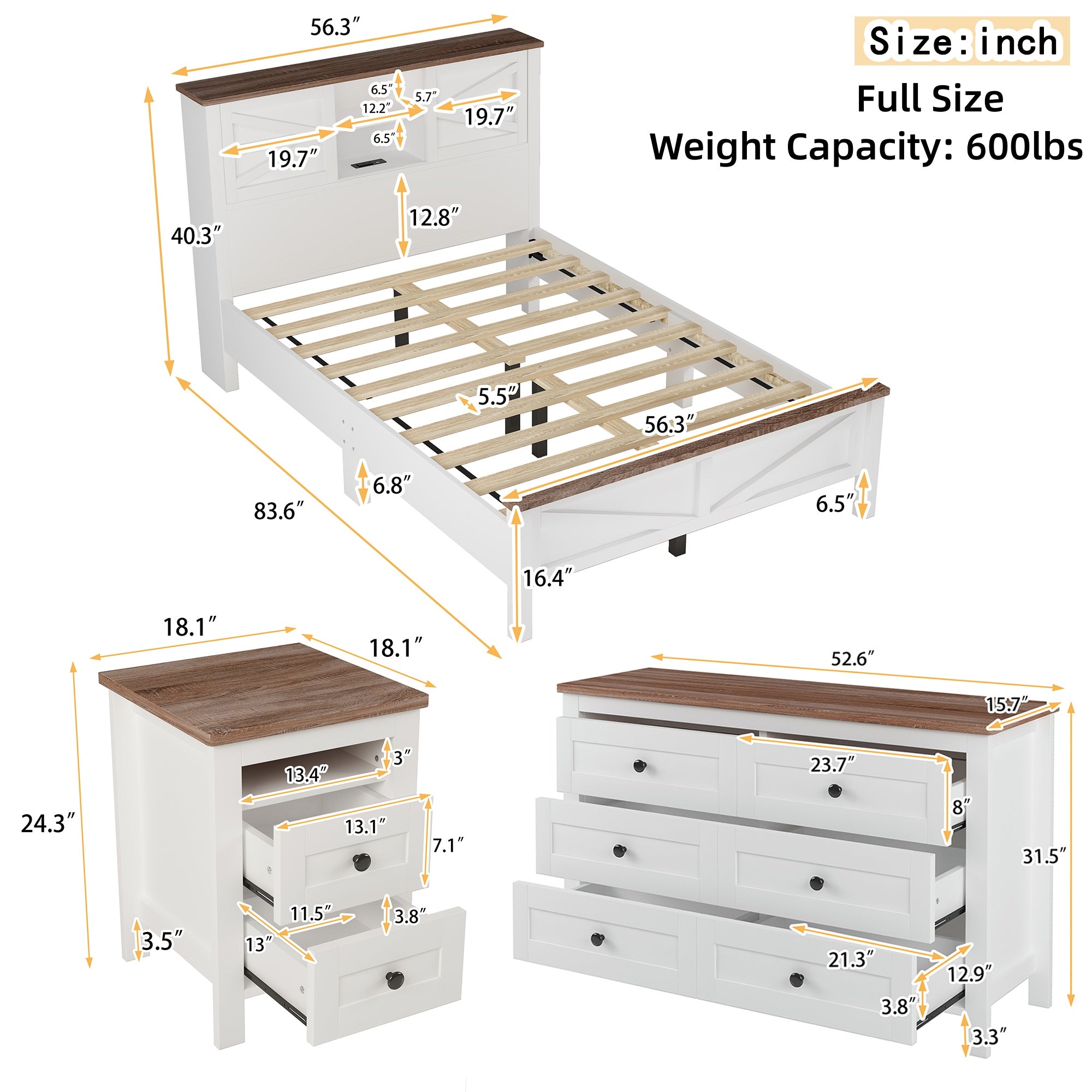 The Atlas Wooden Bedroom Set - Platform Bed, Nightstand & Dresser