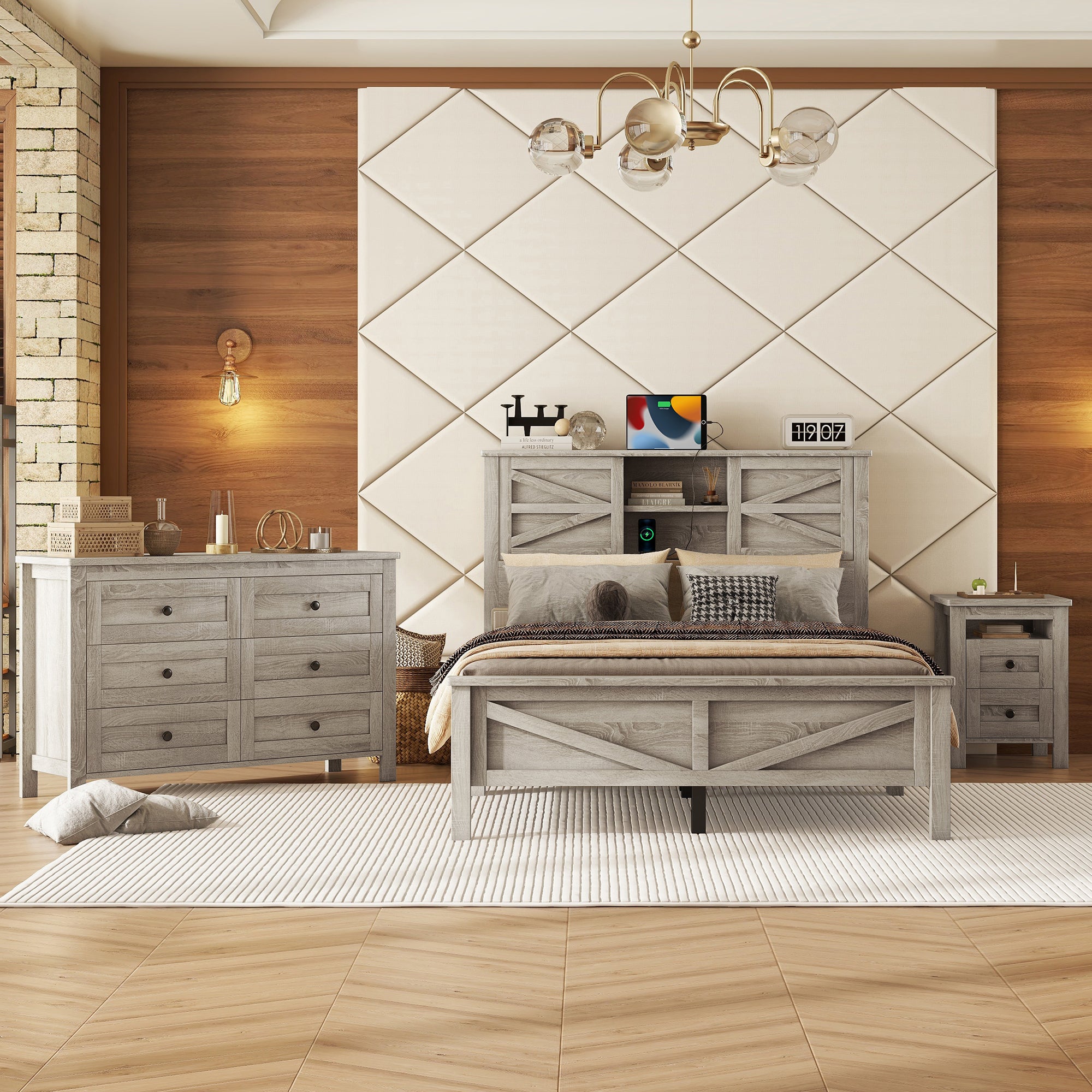 The Atlas Wooden Bedroom Set - Platform Bed, Nightstand & Dresser