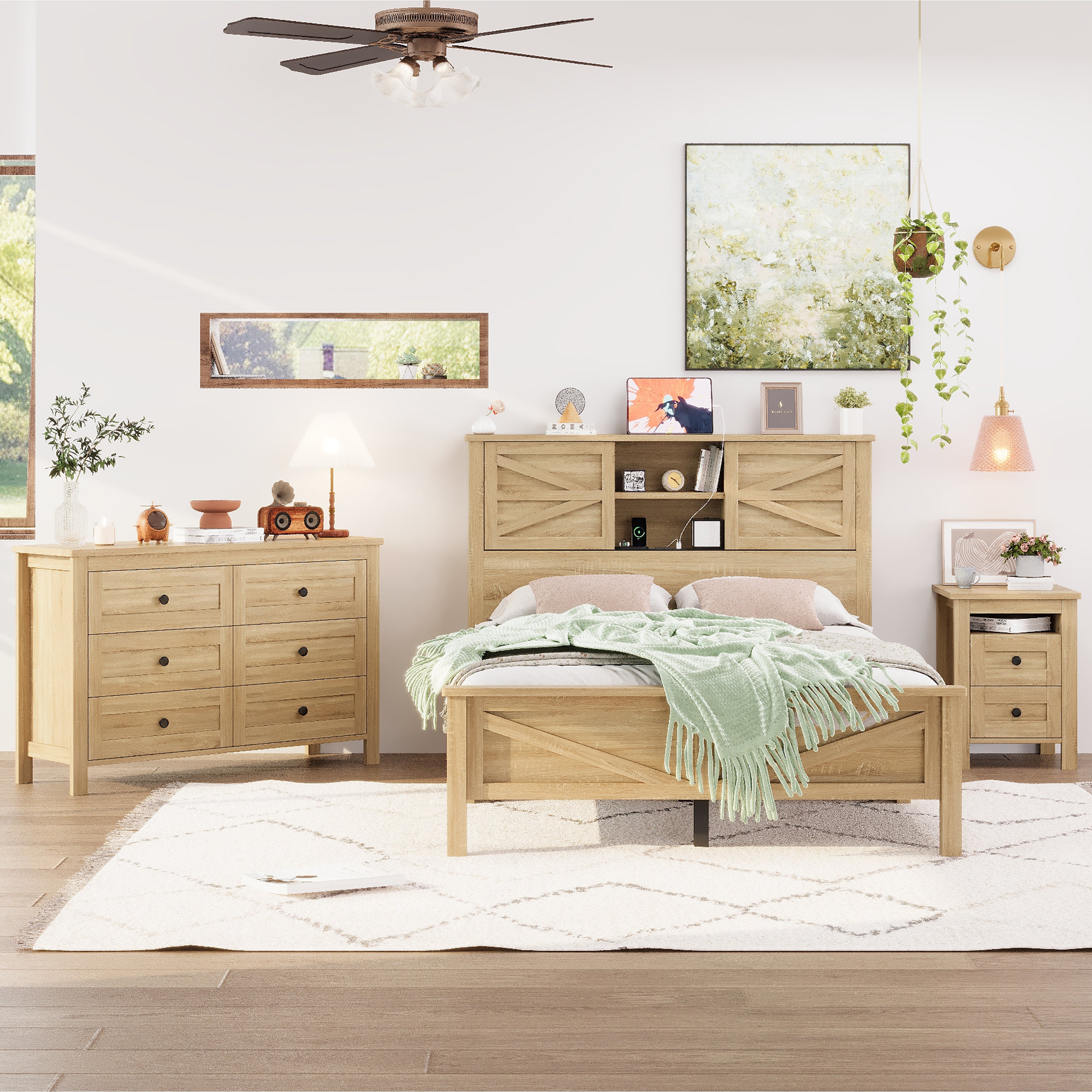 The Atlas Wooden Bedroom Set - Platform Bed, Nightstand & Dresser