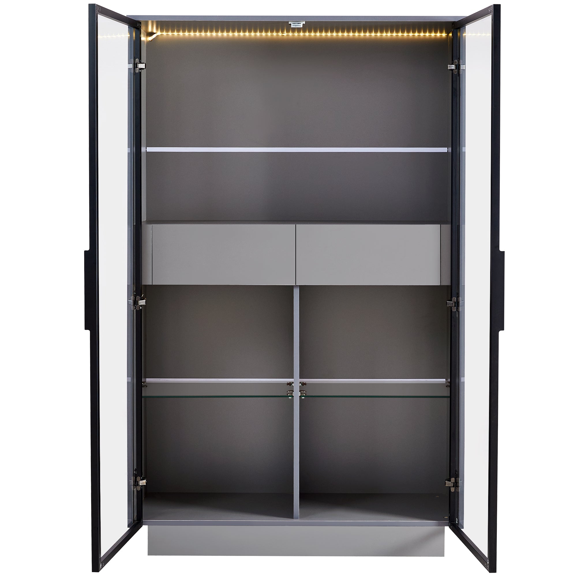 Hecatevic Modern Display Cabinet with LED Lights & Adjustable Glass Shelves