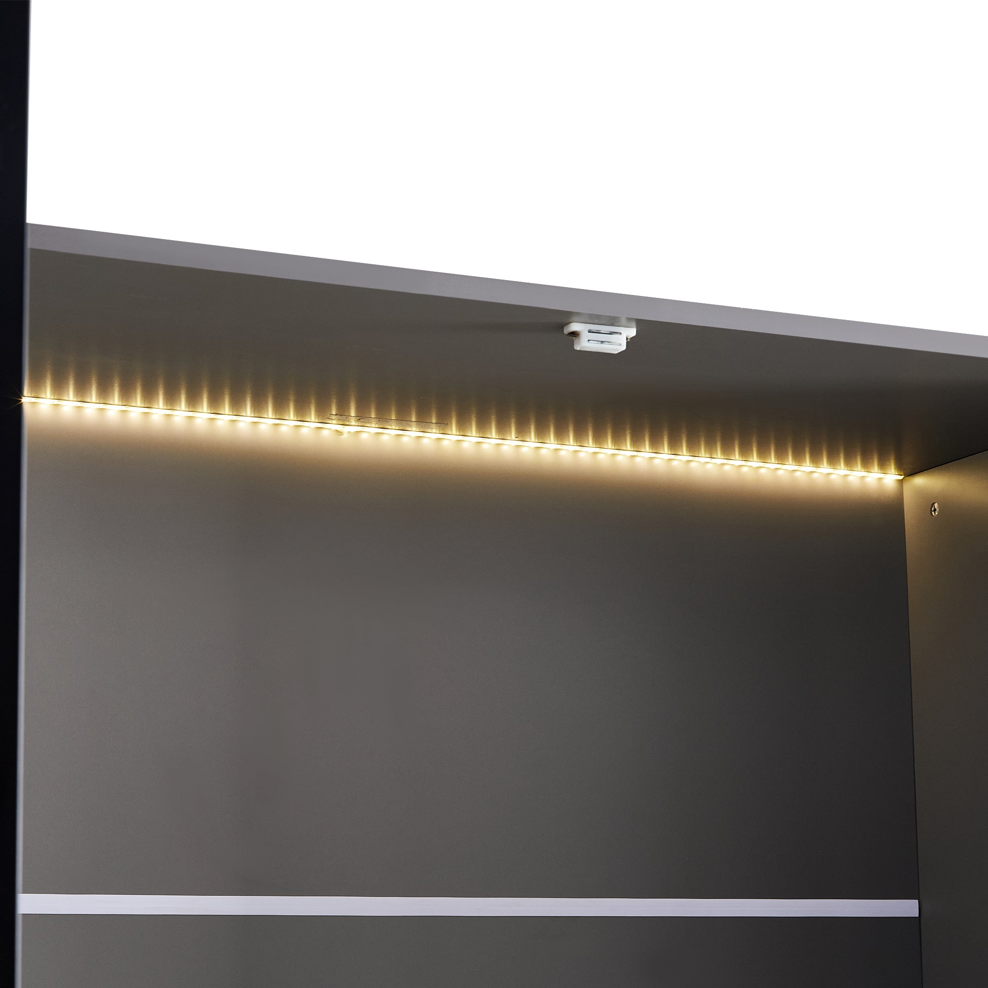 Hecatevic Modern Display Cabinet with LED Lights & Adjustable Glass Shelves